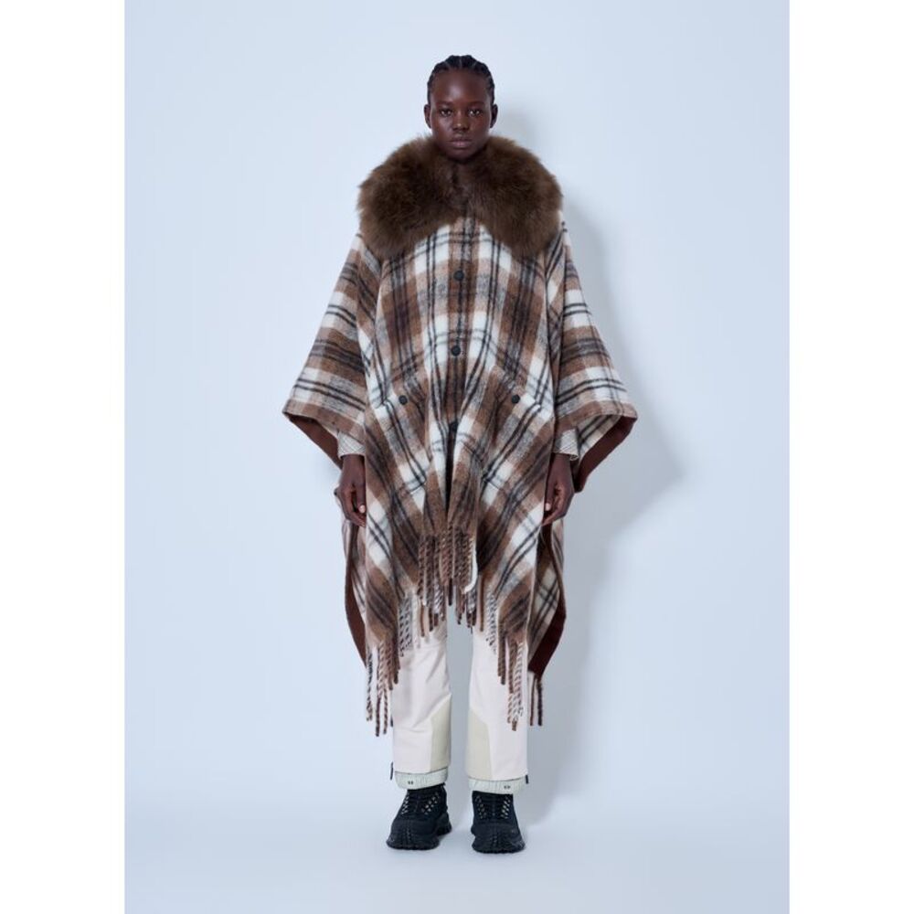 Moncler Grenoble Women Shearling Collar Mohair, Alpaca & Wool Blend Cape